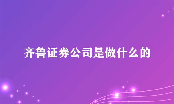 齐鲁证券公司是做什么的