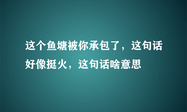 这个鱼塘被你承包了，这句话好像挺火，这句话啥意思