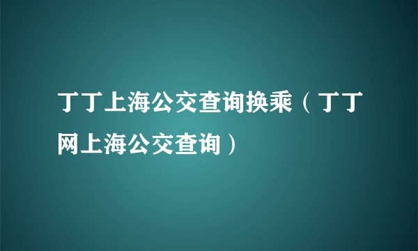 丁丁上海公交查询换乘（丁丁网上海公交查询）