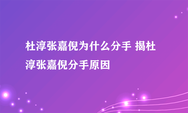 杜淳张嘉倪为什么分手 揭杜淳张嘉倪分手原因