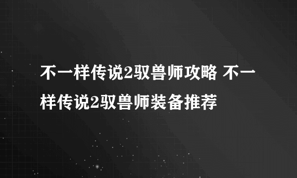 不一样传说2驭兽师攻略 不一样传说2驭兽师装备推荐