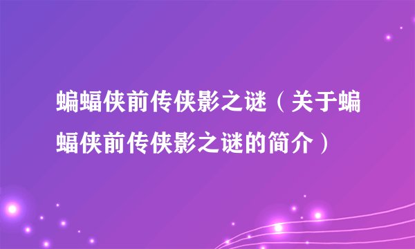 蝙蝠侠前传侠影之谜（关于蝙蝠侠前传侠影之谜的简介）