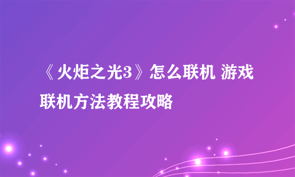 《火炬之光3》怎么联机 游戏联机方法教程攻略