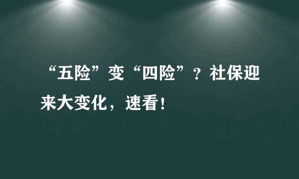 “五险”变“四险”？社保迎来大变化，速看！