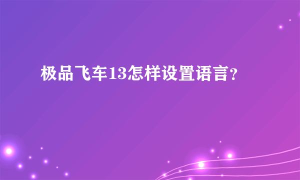 极品飞车13怎样设置语言？