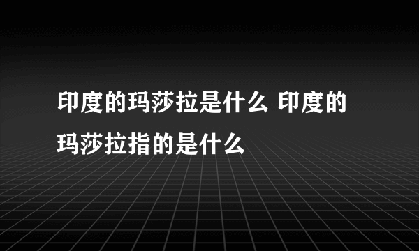 印度的玛莎拉是什么 印度的玛莎拉指的是什么