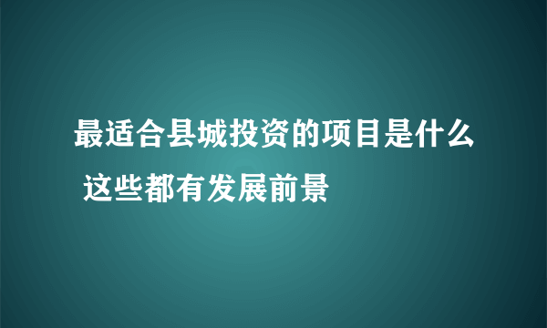 最适合县城投资的项目是什么 这些都有发展前景