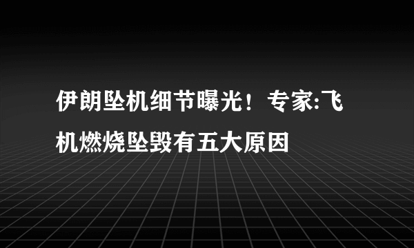 伊朗坠机细节曝光！专家:飞机燃烧坠毁有五大原因