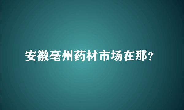 安徽亳州药材市场在那？