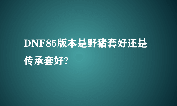 DNF85版本是野猪套好还是传承套好?