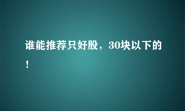 谁能推荐只好股，30块以下的！