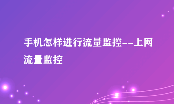 手机怎样进行流量监控--上网流量监控