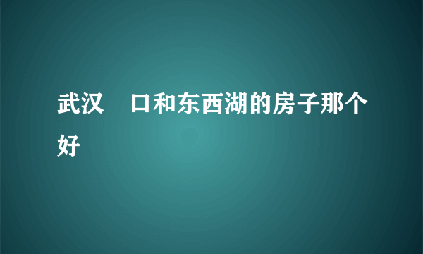 武汉硚口和东西湖的房子那个好