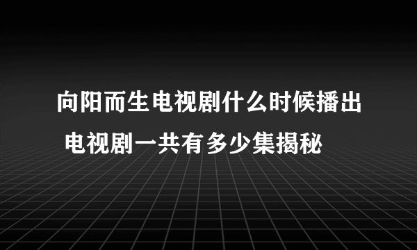 向阳而生电视剧什么时候播出 电视剧一共有多少集揭秘