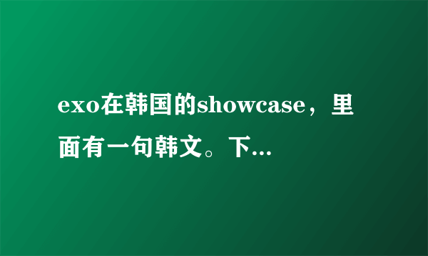 exo在韩国的showcase，里面有一句韩文。下图， 是什么意思呢。