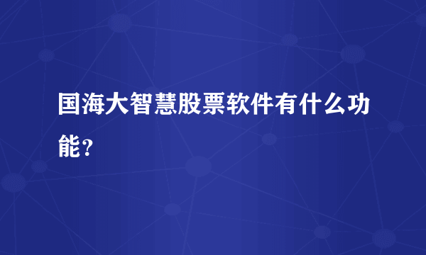 国海大智慧股票软件有什么功能？