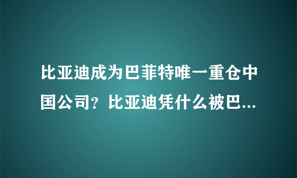 比亚迪成为巴菲特唯一重仓中国公司？比亚迪凭什么被巴菲特看好？