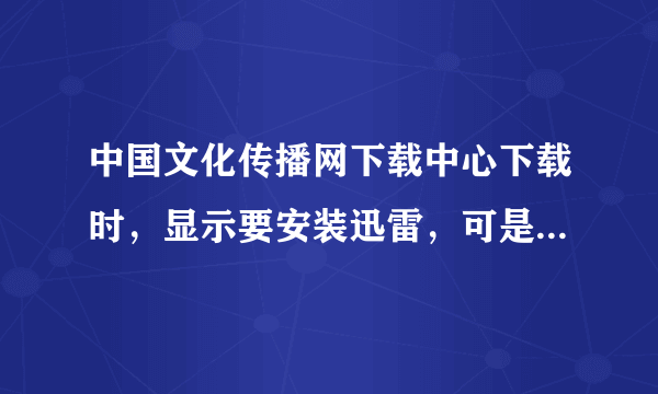 中国文化传播网下载中心下载时，显示要安装迅雷，可是我已安装好了，还是反复提示，不能下载，为何？谢谢