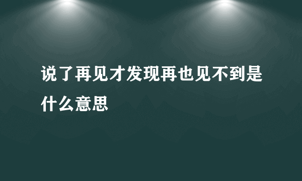 说了再见才发现再也见不到是什么意思