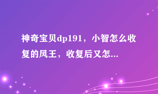 神奇宝贝dp191，小智怎么收复的凤王，收复后又怎么处理了