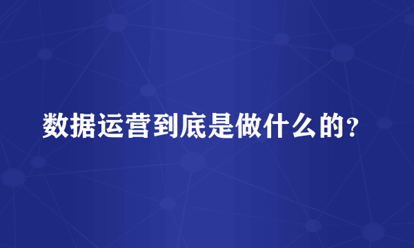 数据运营到底是做什么的？