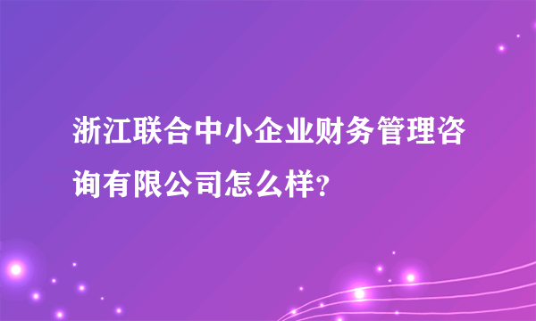 浙江联合中小企业财务管理咨询有限公司怎么样？