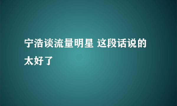 宁浩谈流量明星 这段话说的太好了