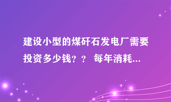 建设小型的煤矸石发电厂需要投资多少钱？？ 每年消耗几十万吨煤矸石吧