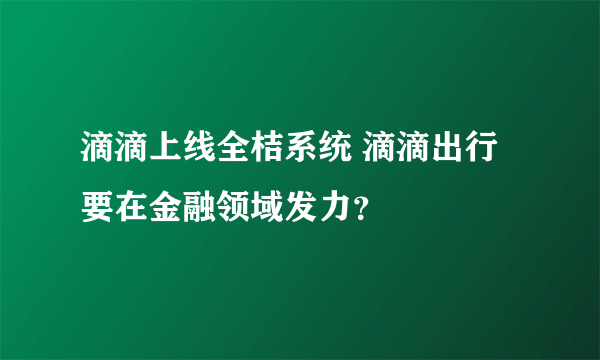 滴滴上线全桔系统 滴滴出行要在金融领域发力？