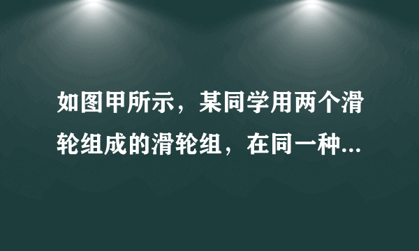 如图甲所示，某同学用两个滑轮组成的滑轮组，在同一种绕绳方式下匀速提升不同质量的重物