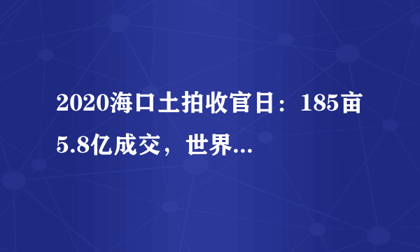 2020海口土拍收官日：185亩5.8亿成交，世界500强中国交建大丰收