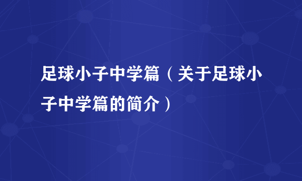 足球小子中学篇（关于足球小子中学篇的简介）