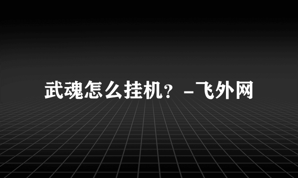 武魂怎么挂机？-飞外网