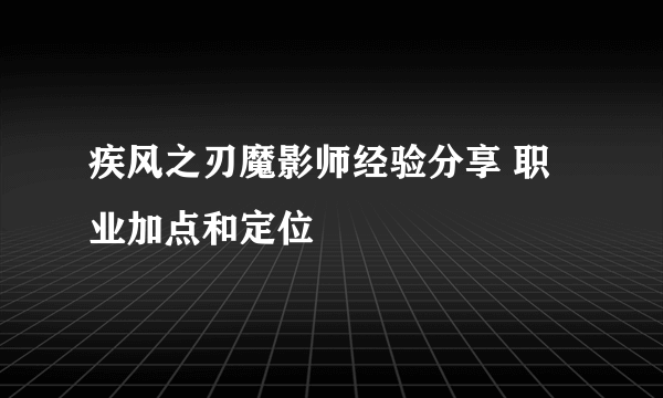 疾风之刃魔影师经验分享 职业加点和定位