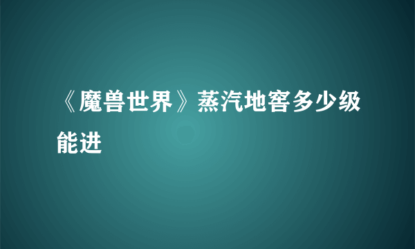 《魔兽世界》蒸汽地窖多少级能进