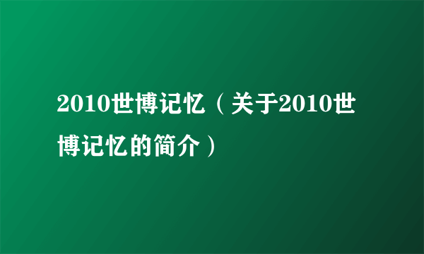 2010世博记忆（关于2010世博记忆的简介）