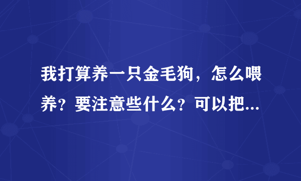 我打算养一只金毛狗，怎么喂养？要注意些什么？可以把它放到车库里吗？