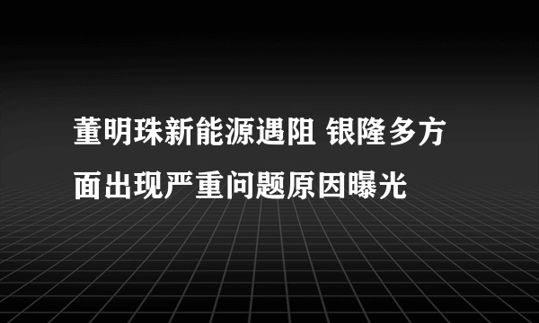 董明珠新能源遇阻 银隆多方面出现严重问题原因曝光