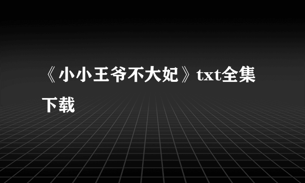 《小小王爷不大妃》txt全集下载