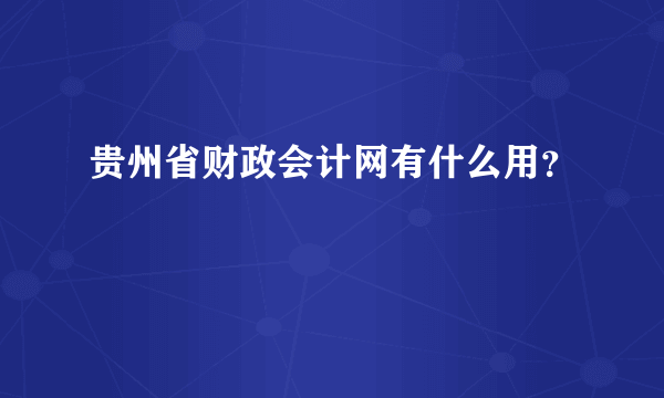 贵州省财政会计网有什么用？