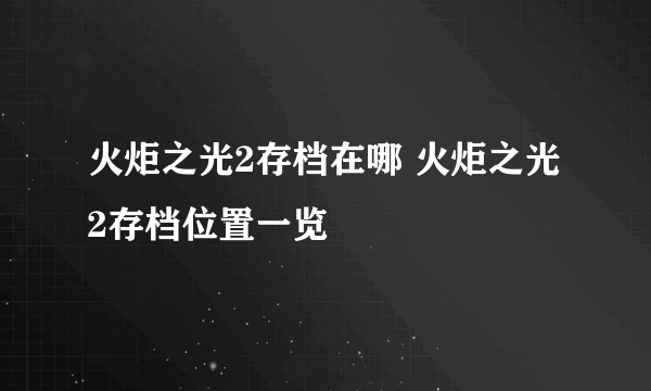 火炬之光2存档在哪 火炬之光2存档位置一览