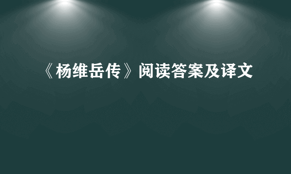 《杨维岳传》阅读答案及译文