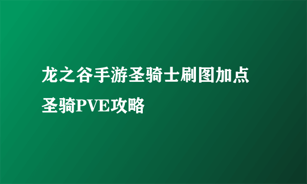 龙之谷手游圣骑士刷图加点 圣骑PVE攻略