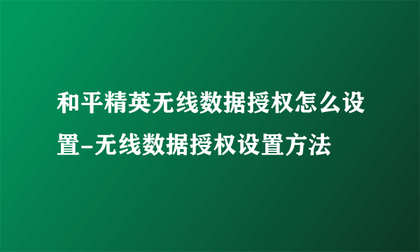 和平精英无线数据授权怎么设置-无线数据授权设置方法