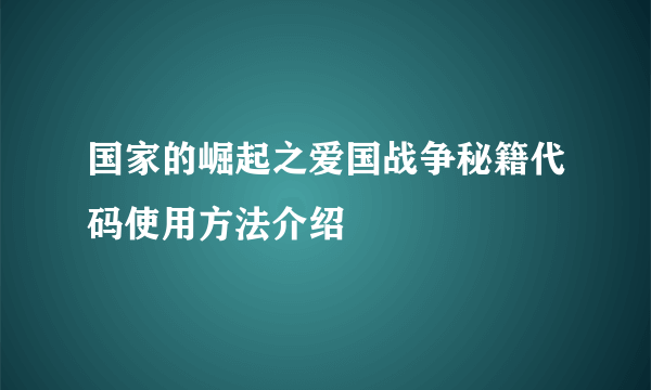 国家的崛起之爱国战争秘籍代码使用方法介绍