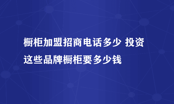 橱柜加盟招商电话多少 投资这些品牌橱柜要多少钱