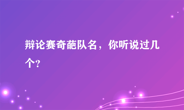 辩论赛奇葩队名，你听说过几个？