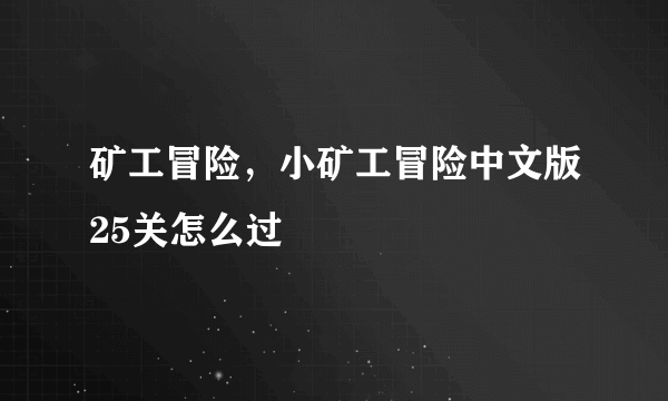 矿工冒险，小矿工冒险中文版25关怎么过