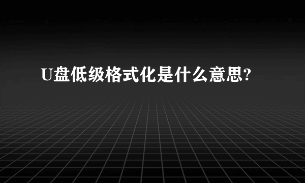 U盘低级格式化是什么意思?