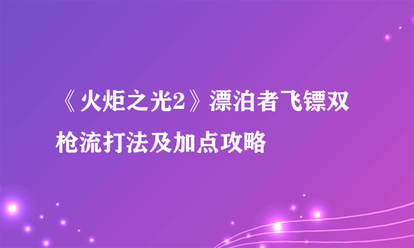 《火炬之光2》漂泊者飞镖双枪流打法及加点攻略